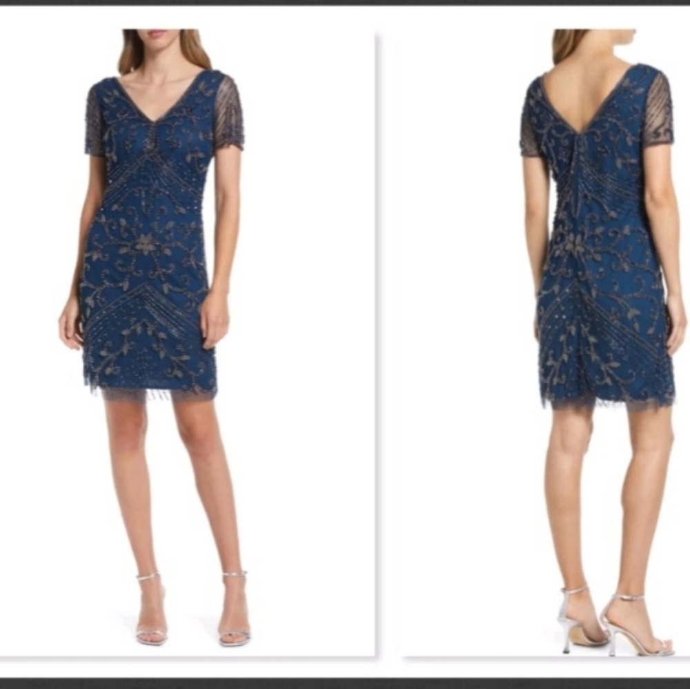 PISARRO NIGHTS Beaded Cocktail Dress Size 16